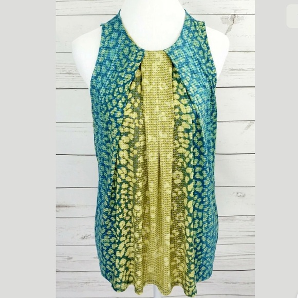 Worthington Tops - Worthington Blouse Blue Gold Sleeveless Gathered